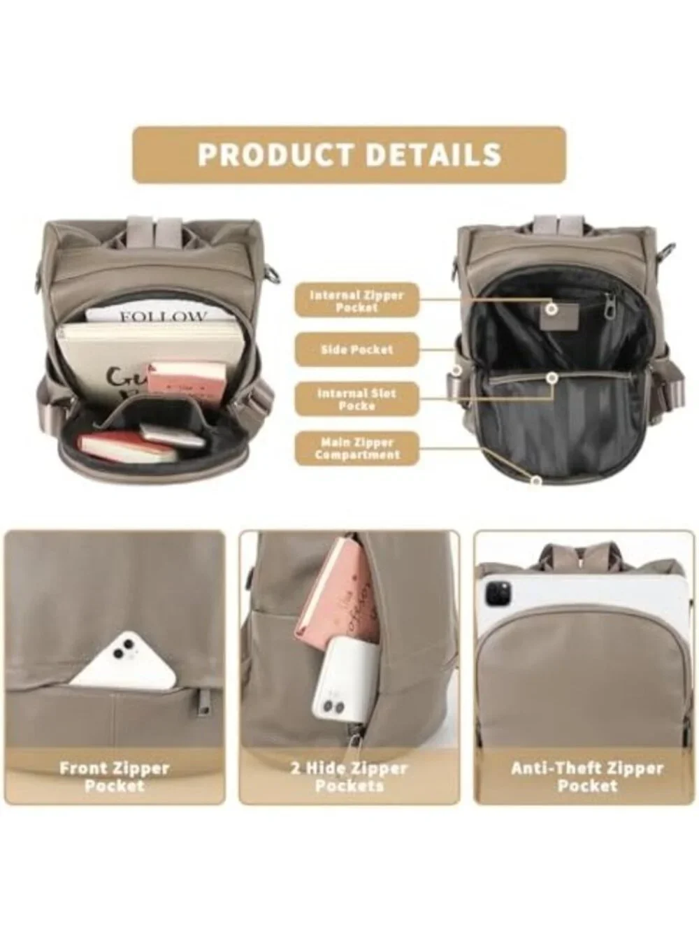 Stylish Antitheft Genuine Leather Backpack Purse for Women - Versatile & Durable